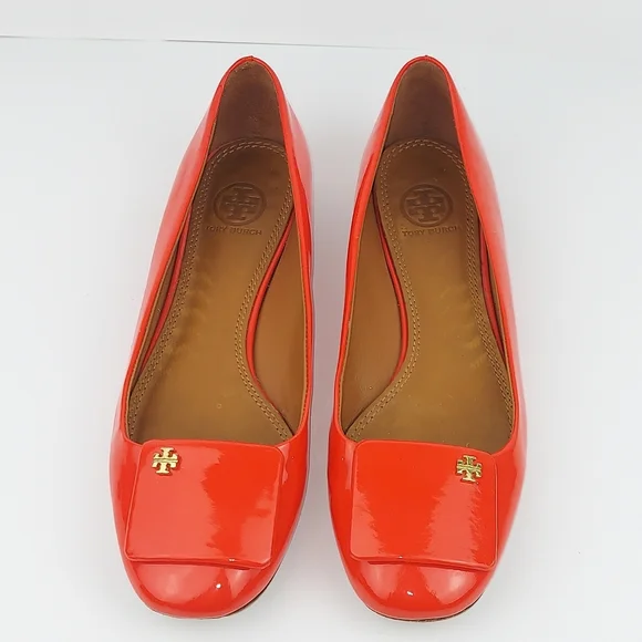 Tory Burch Yardley Poppy Red Orange Flats 8 - Picture 1 of 12